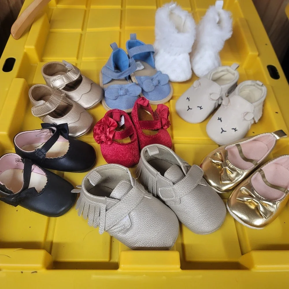 Baby Girl Shoe Lot 8 Pair Gold Red Blue White Black Mary Jane Moccasin Bootie
